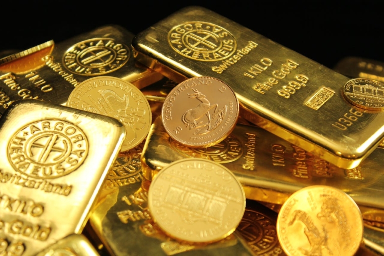 Gold bars and coins